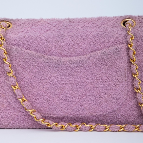 CHANEL VINTAGE SMALL PINK TWEED CLASSIC SINGLE FLAP BAG (2014) - Picture 2 of 14